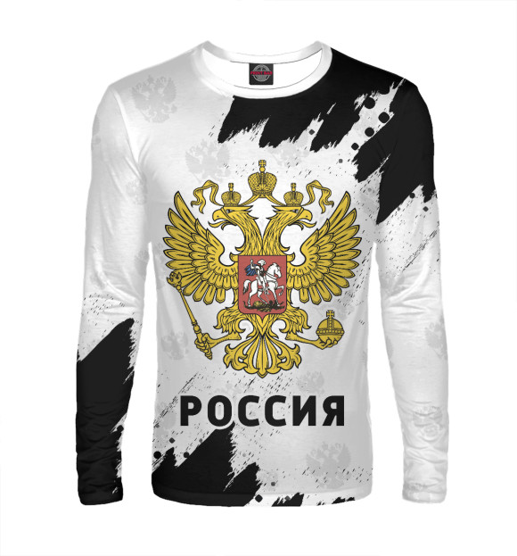Мужской лонгслив с изображением Россия / Russia цвета Белый