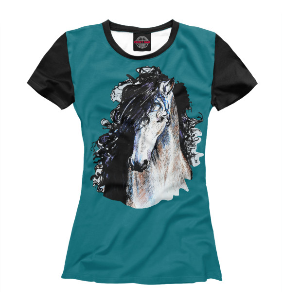 Женская футболка с изображением Лошадь брутал цвета Белый