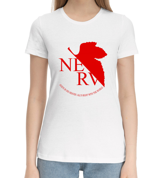 Женская хлопковая футболка с изображением Evangelion Nerv цвета Белый