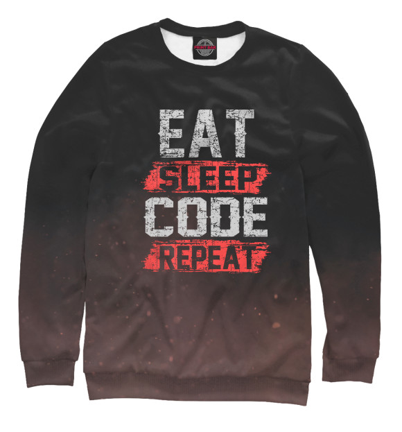 Женский свитшот с изображением Eat sleep code repeat цвета Белый