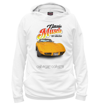 Женское худи Маслкар Chevrolet Corvette на белом фоне