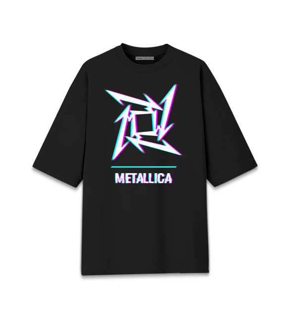 Мужская футболка оверсайз с изображением Metallica Glitch Rock Logo цвета Черный