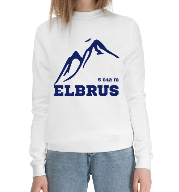 Женский хлопковый свитшот с притом Эльбрус вершина цвета Белый Женский хлопковый свитшот с изображением Эльбрус вершина цвета Белый