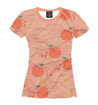 Женская футболка Узор с оранжевым апельсином в руках
