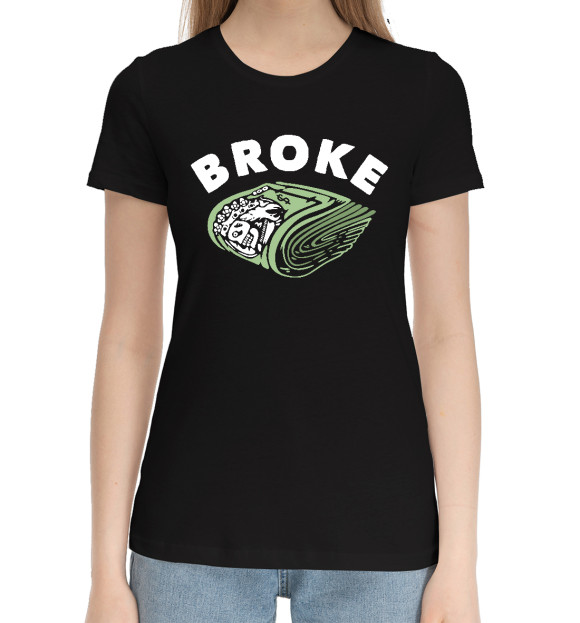 Женская хлопковая футболка с изображением Broke цвета Черный