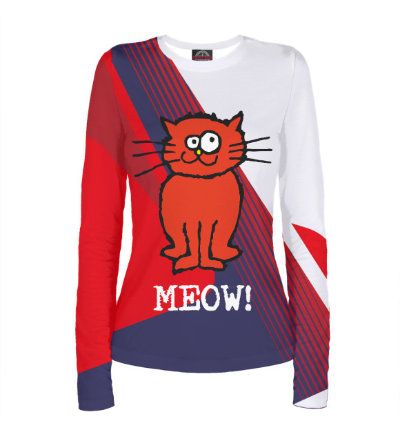 Женский лонгслив с изображением Красный кот цвета Белый