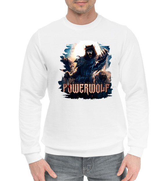Мужской хлопковый свитшот с изображением Powerwolf цвета Белый