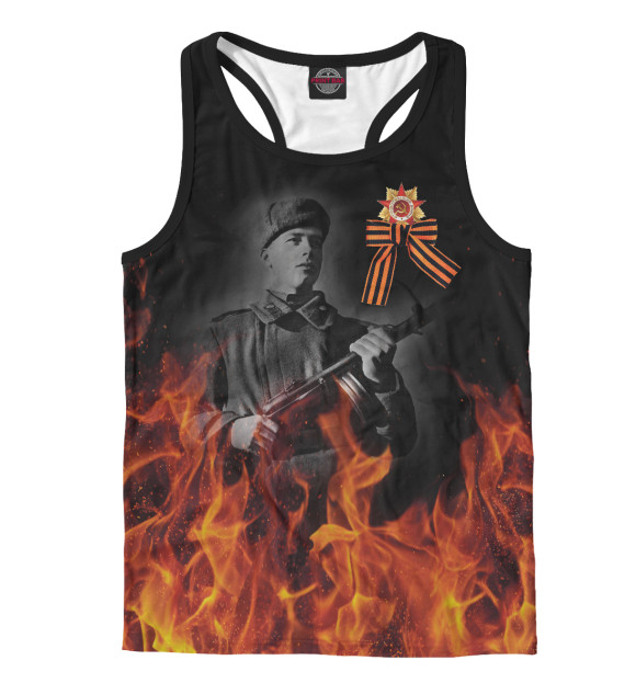 Мужская майка-борцовка с изображением 9 мая Солдат в День Победы цвета Белый