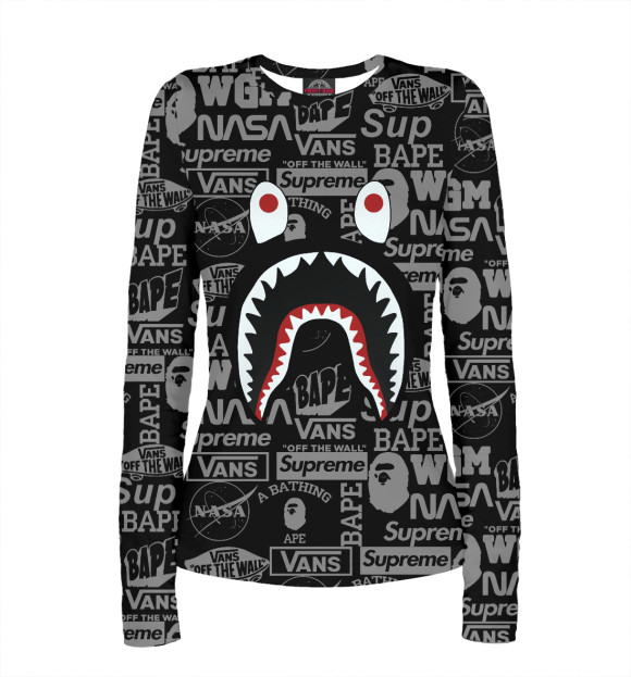 Женский лонгслив с изображением Bape shark цвета Белый