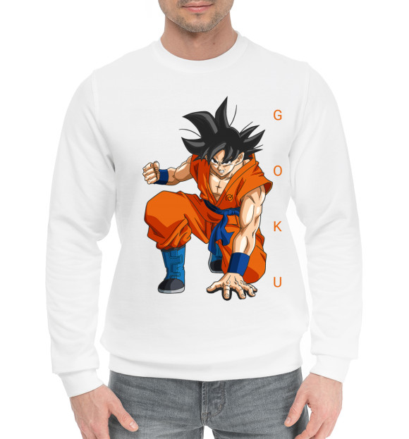 Мужской хлопковый свитшот с изображением Goku цвета Белый
