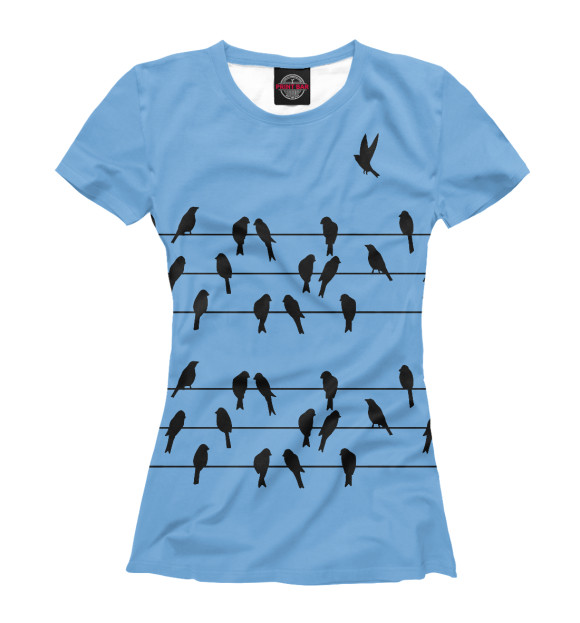 Женская футболка с изображением Птицы на проводах цвета Белый
