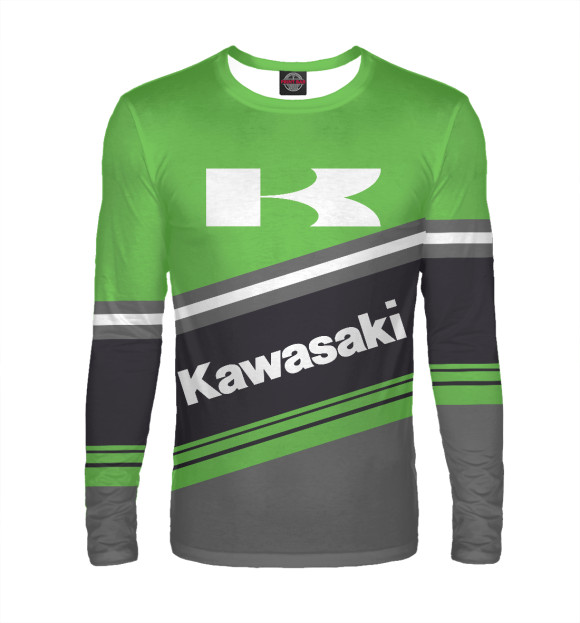 Мужской лонгслив с изображением Kawasaki цвета Белый
