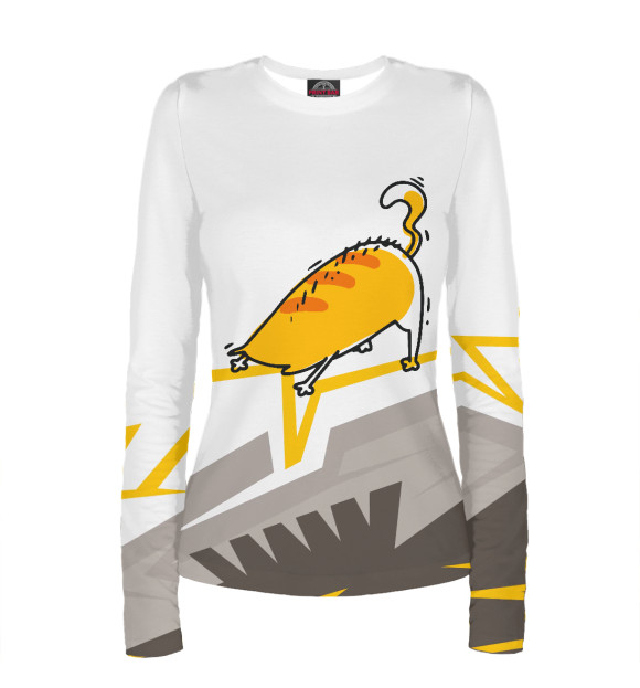 Женский лонгслив с изображением Поклон кота цвета Белый