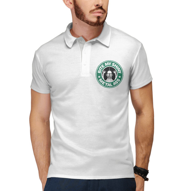 Мужское поло с изображением Бендер в Старбар цвета Белый