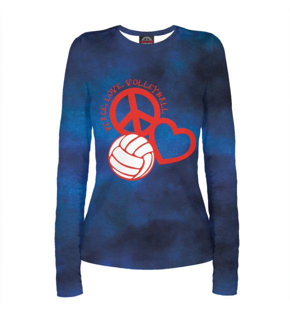 Женский лонгслив с изображением Peace-Love-Volleyball цвета Белый