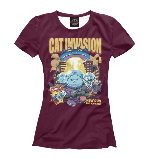 Футболка для девочек с изображением Cat Invasion: Tesla Gun цвета Белый