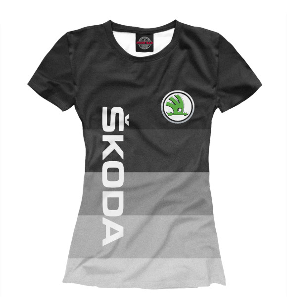 Футболка для девочек с изображением ШКОДА, SKODA ГРАДИЕНТ цвета Белый