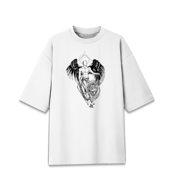 Женская футболка оверсайз с изображением Ангел и лев цвета Белый