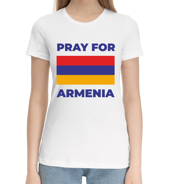 Женская хлопковая футболка с изображением Pray For Armenia цвета Белый