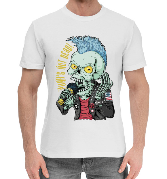 Мужская хлопковая футболка с изображением Punk's not dead цвета Белый