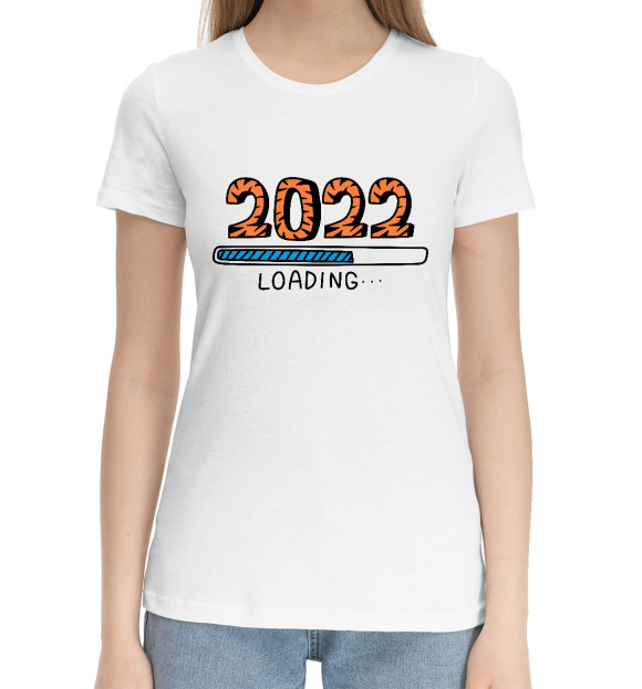 Женская хлопковая футболка с изображением Новый год 2022 цвета Белый