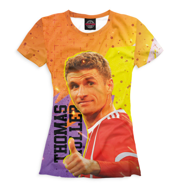 Женская футболка с изображением Томас Мюллер цвета Белый
