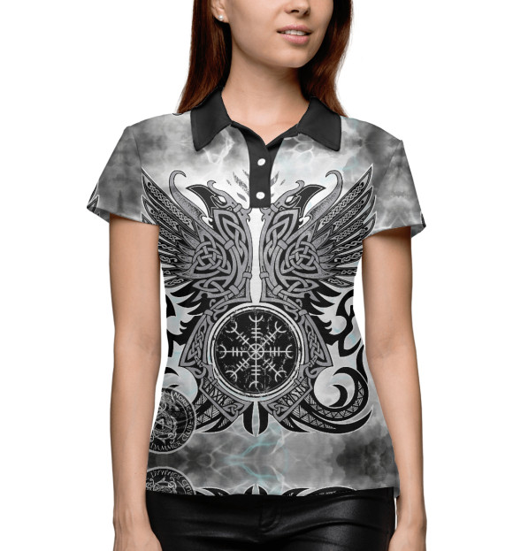 Женское поло с изображением Huginn & Muninn цвета Белый