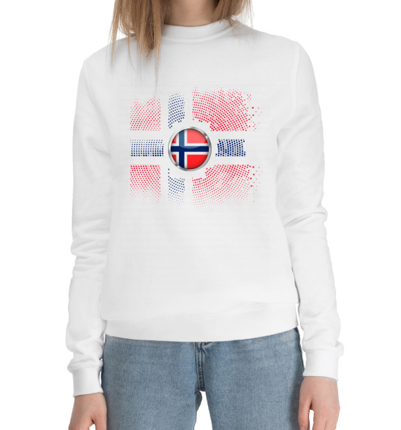 Женский хлопковый свитшот с изображением Флаг Норвегии цвета Белый