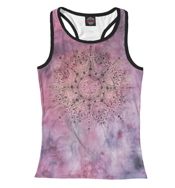 Женская майка-борцовка с изображением Мандала гармонии фиолетовая цвета Белый