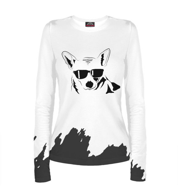 Женский лонгслив с изображением Cool Corgi цвета Белый