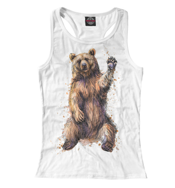 Женская майка-борцовка с изображением Медведь цвета Белый