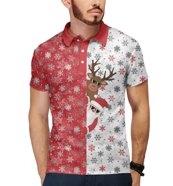 Мужское поло с изображением С Новым Годом! цвета Белый