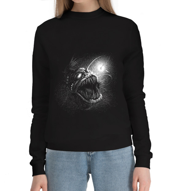 Женский хлопковый свитшот с изображением Морской чёрт - рисунок карандашом цвета Черный