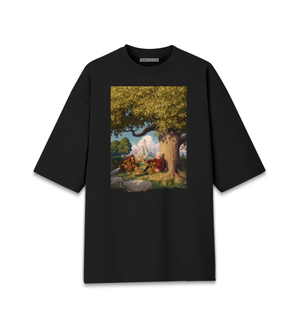 Женская футболка оверсайз с притом Фентези писатель цвета Черный Женская футболка оверсайз с изображением Фентези писатель цвета Черный