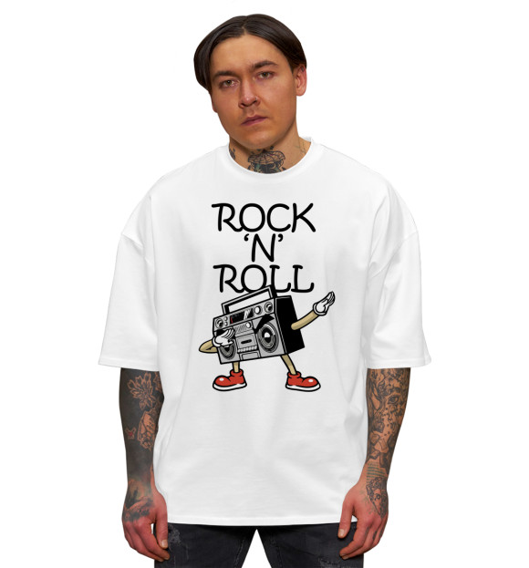 Мужская футболка оверсайз с изображением Rock 'n' roll dab цвета Белый