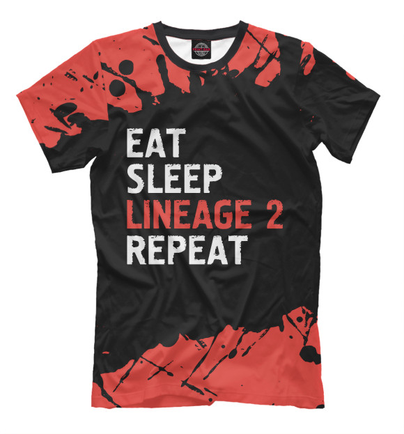 Мужская футболка с изображением Eat Sleep Lineage 2 Repeat цвета Белый