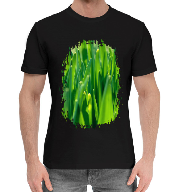 Мужская хлопковая футболка с изображением Трава цвета Черный