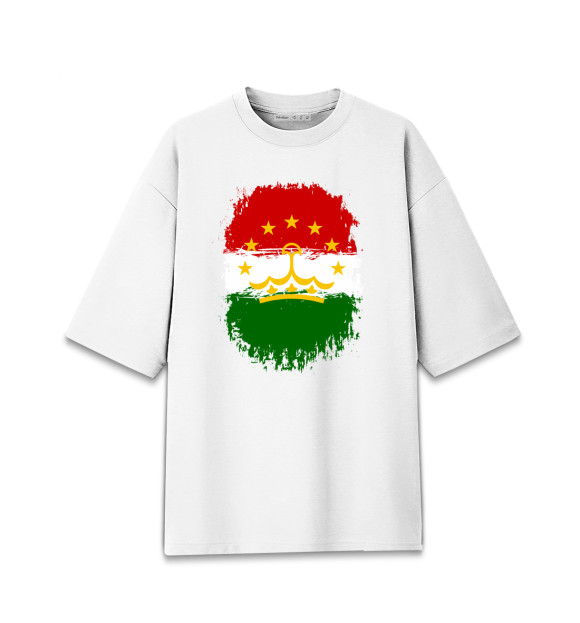 Женская футболка оверсайз с притом Tajikistan цвета Белый Женская футболка оверсайз с изображением Tajikistan цвета Белый