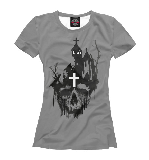 Футболка для девочек с изображением Skull Church цвета Белый