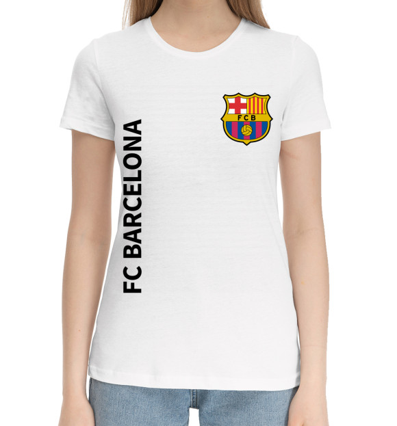 Женская хлопковая футболка с изображением Barcelona цвета Белый