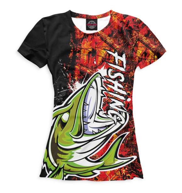 Женская футболка с изображением Fishing осенний камуфляж цвета Белый