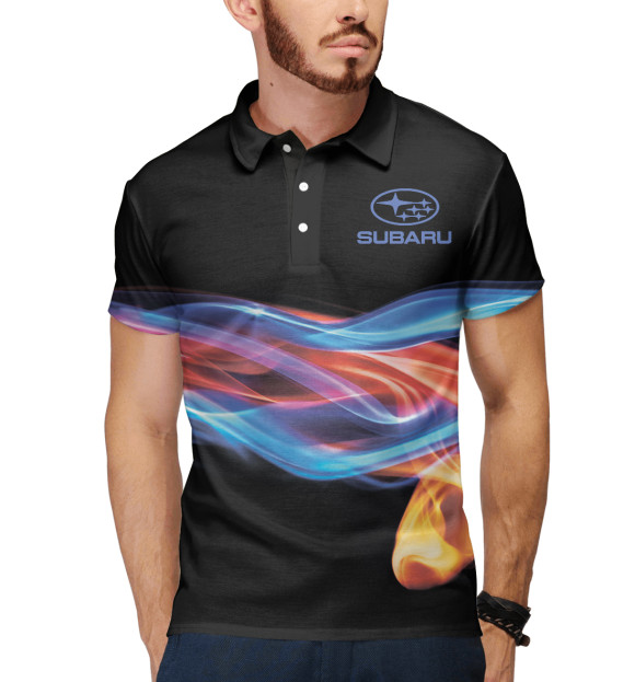 Мужское поло с изображением Subaru цвета Белый