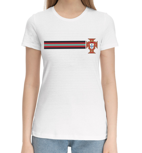Женская хлопковая футболка с изображением Сборная Португалии цвета Белый