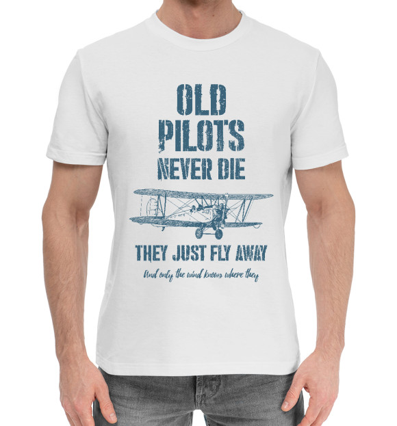 Мужская хлопковая футболка с изображением Старые пилоты не умирают цвета Белый