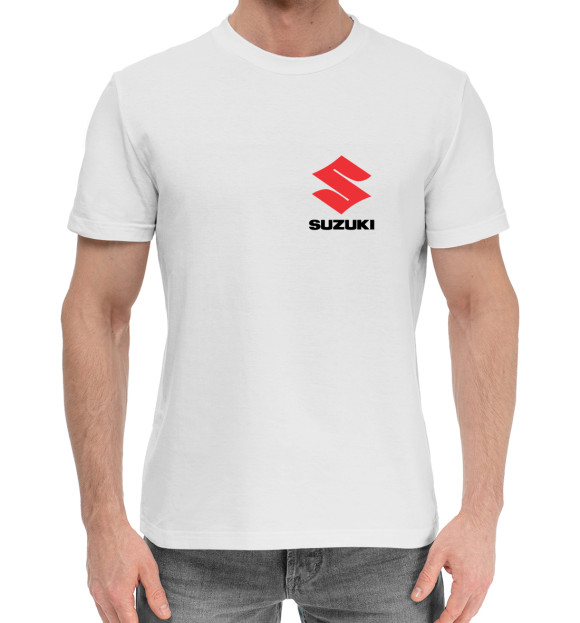 Мужская хлопковая футболка с изображением Suzuki | Сузуки цвета Белый