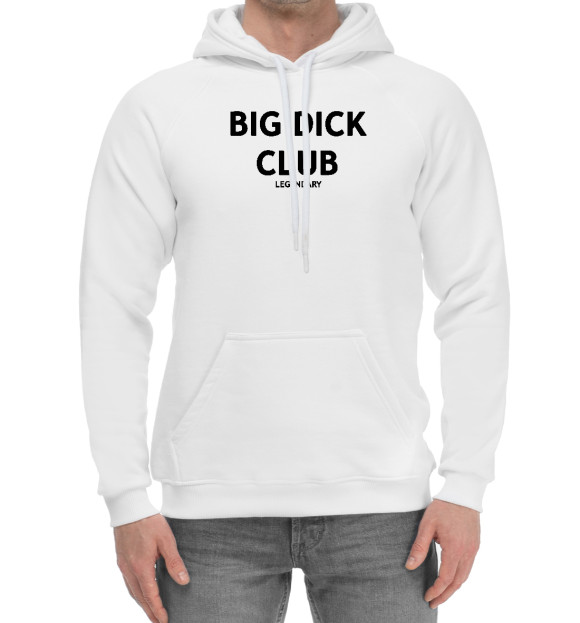 Мужской хлопковый худи с изображением BIG DICK CLUB LEGENDARY цвета Белый