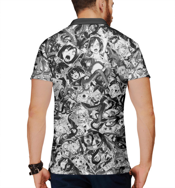 Мужское поло с изображением Ахегао с щупальцами цвета Белый