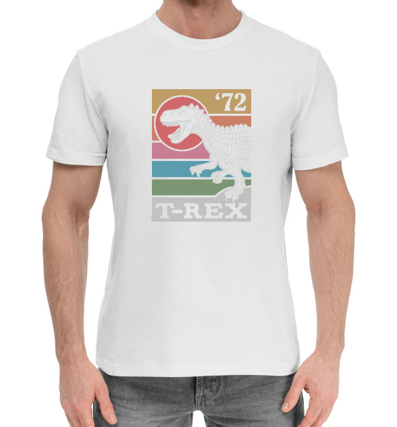 Мужская хлопковая футболка с притом T-rex Динозавр цвета Белый Мужская хлопковая футболка с изображением T-rex Динозавр цвета Белый