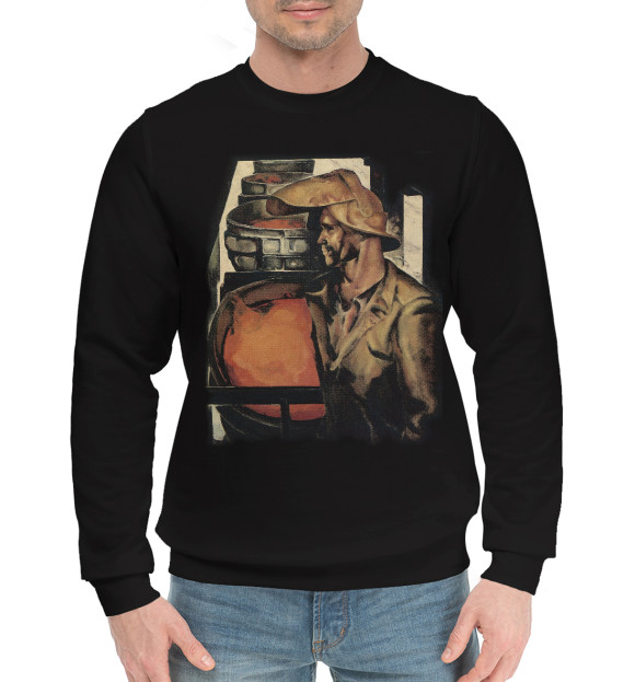 Мужской хлопковый свитшот с изображением Сталевар цвета Черный