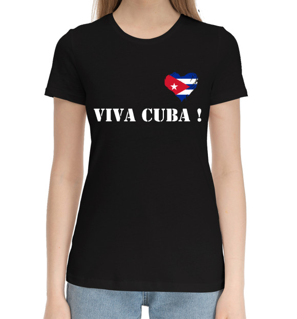 Женская хлопковая футболка с изображением Viva Cuba! цвета Черный